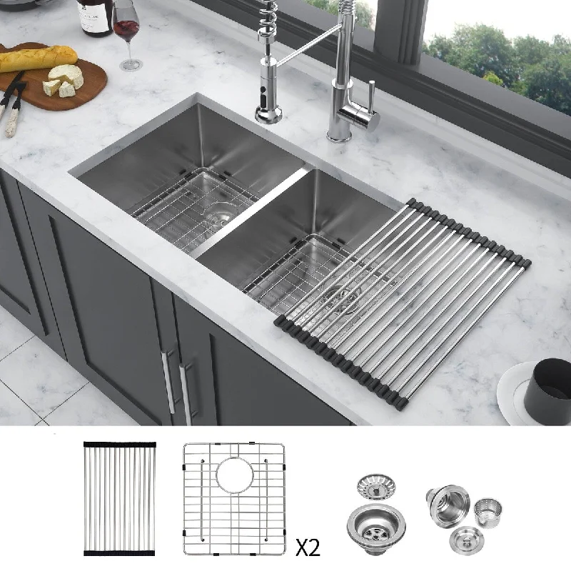 30" 28" Double Bowl(50/50) Undermount Kitchen Sink, Two 10" Deep Basin