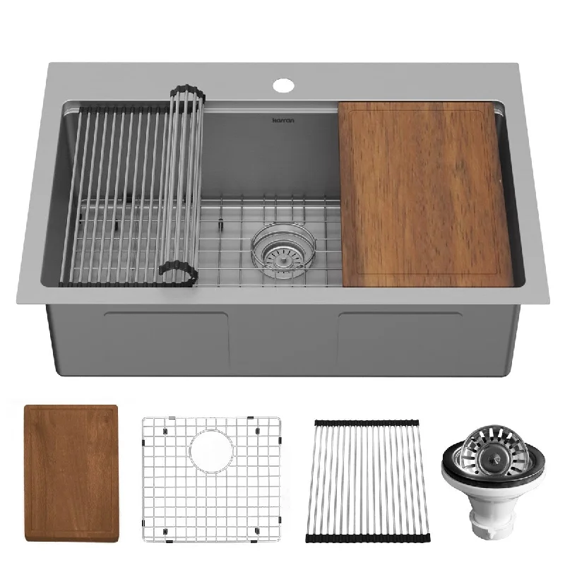 Karran Elite WST-23-PK1 Top Mount 33" Single Bowl Stainless Steel Workstation Kitchen Sink