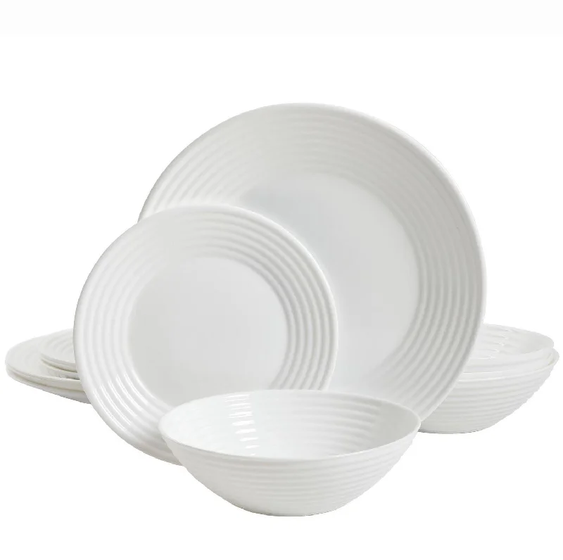 523-6947, 12 PC Tempered Opal Glass Dinnerware Set