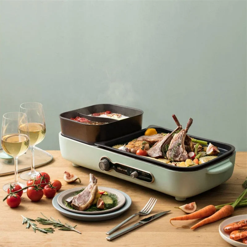 2 In 1 Barbecue Hot Pot Electric Oven for Home Smokeless Multi Cooker