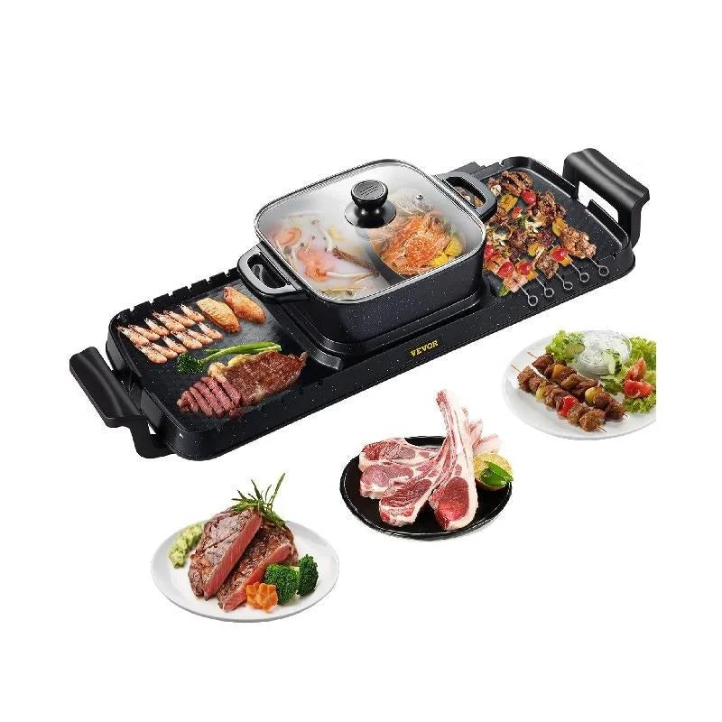 2 in 1 Electric BBQ Pan Grill Hot Pot Multifunction Portable Hot Pot