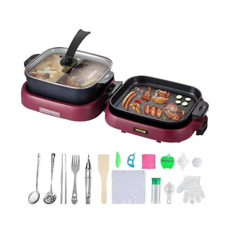 2 in 1 Electric Hot Pot BBQ Grill Multifunction Portable Pan