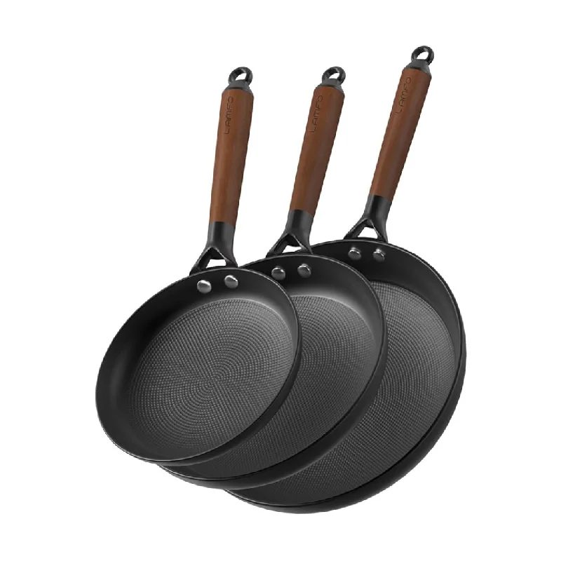 3-Piece Non Stick Frying Pans Cookware Set with Removable Handle