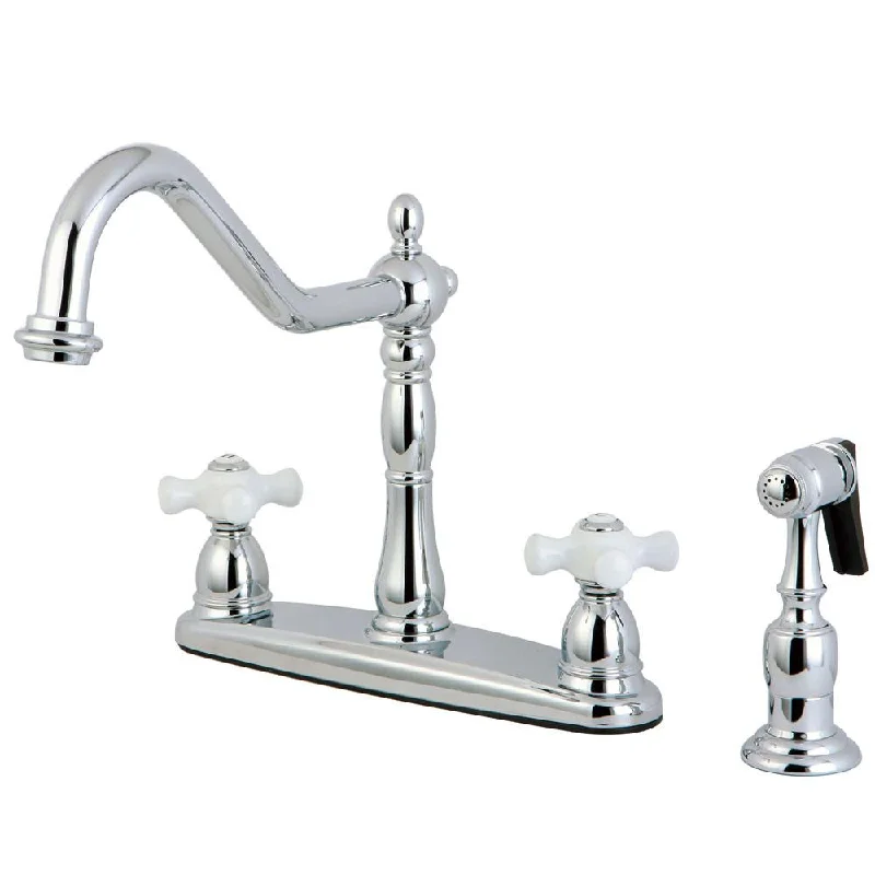 Kingston Brass Chrome 8" Centerset Kitchen Faucet with Brass Sprayer KB1751PXBS