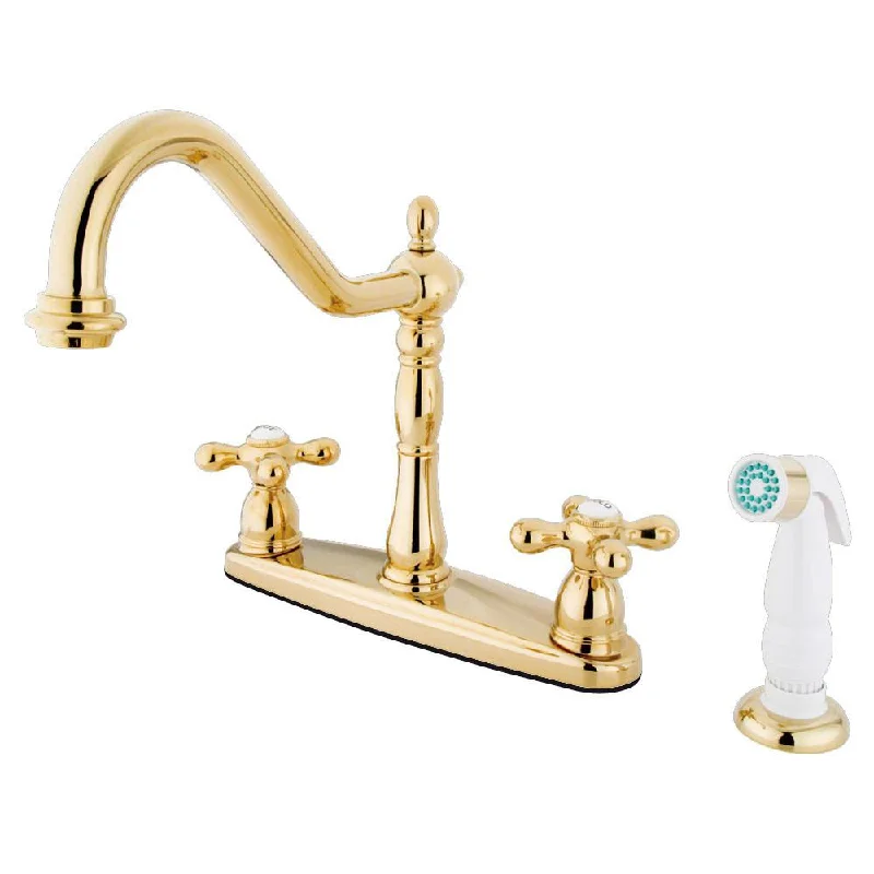 Kingston Brass Polished Brass 8" Centerset Kitchen Faucet with Sprayer KB1752AX