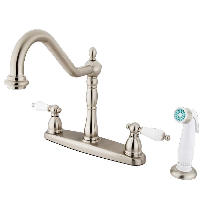 Kingston Brass Satin Nickel 8" Centerset Kitchen Faucet with Sprayer KB1758PL