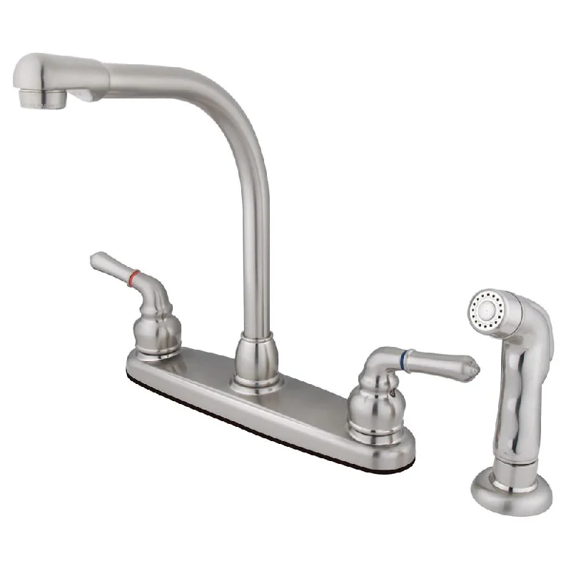 Kingston Brass Satin Nickel 8" High Arch Kitchen Faucet With Sprayer KB758SP