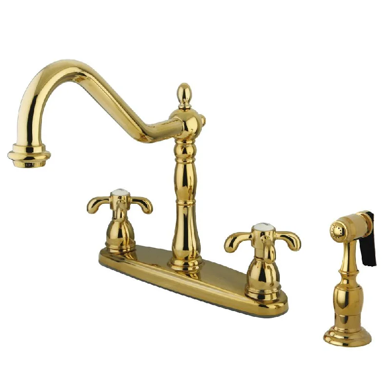 Kingston Polished Brass 8" Centerset Kitchen Faucet w/ Brass Sprayer KB1752TXBS