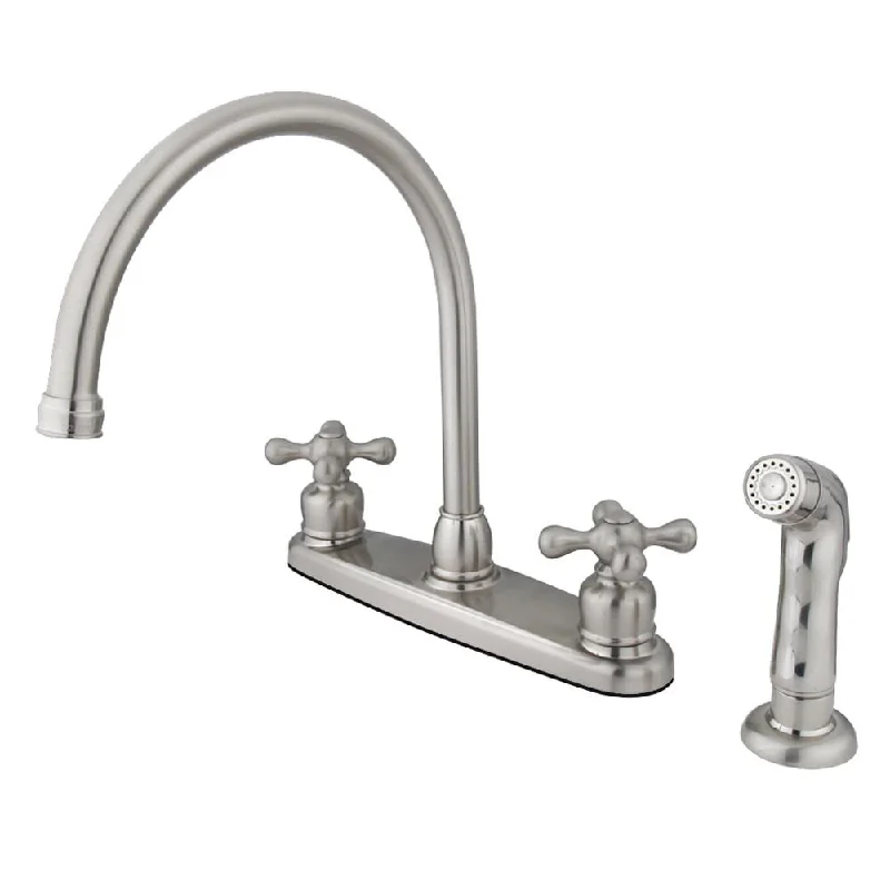 Kingston Satin Nickel 2 Handle Goose Neck Kitchen Faucet w Sprayer KB728AXSP