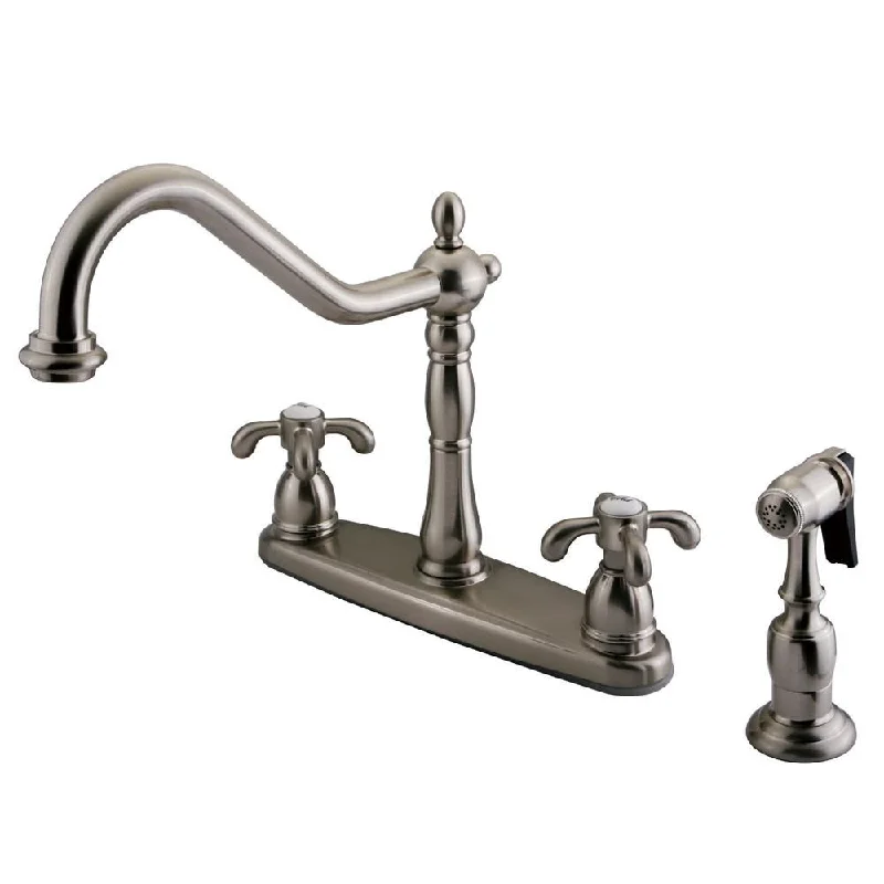 Kingston Satin Nickel 8" Centerset Kitchen Faucet w/ Brass Sprayer KB1758TXBS