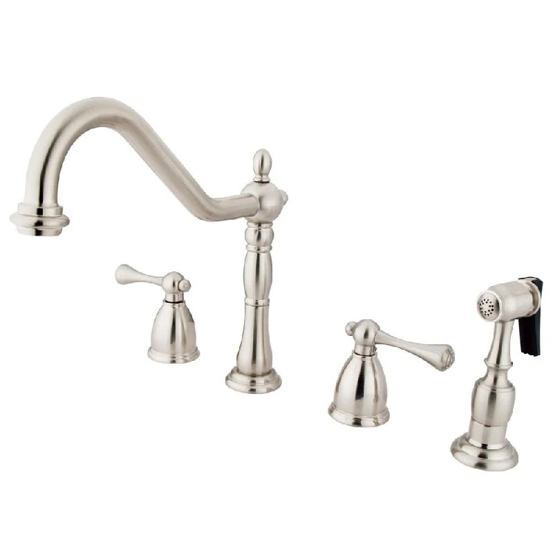 Kingston Satin Nickel 8" Widespread Kitchen Faucet with Brass Sprayer KB1798BLBS