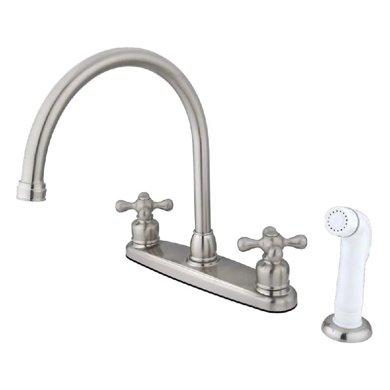 Kingston Satin Nickel Double Handle Goose Neck Kitchen Faucet w sprayer KB728AX