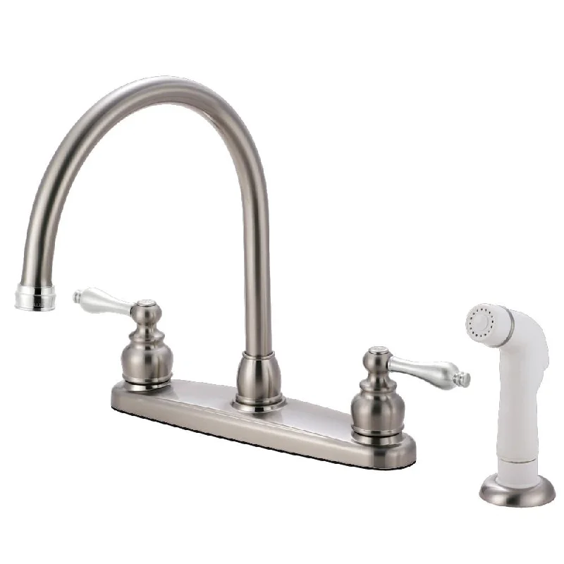 Kingston Satin Nickel Double Handle Goose Neck Kitchen Faucet w sprayer KB729AL