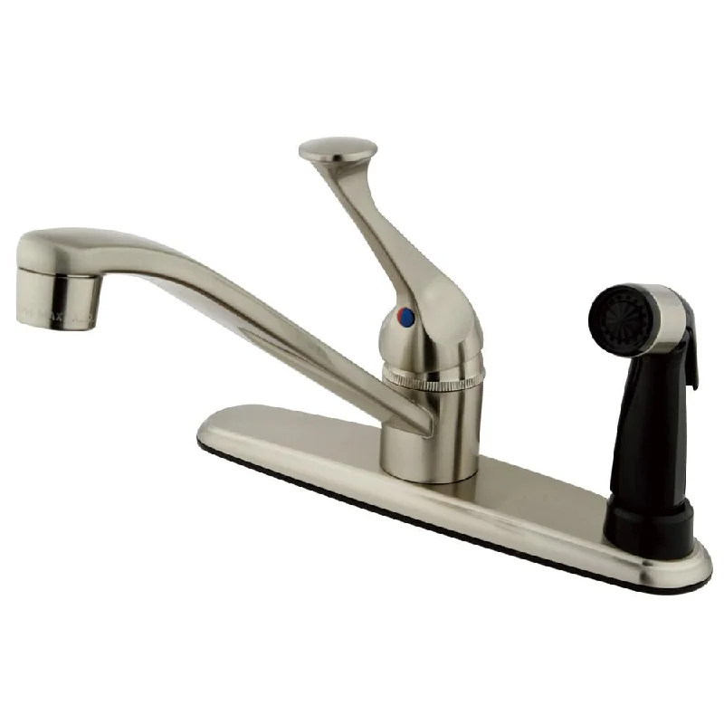 Kingston Satin Nickel Single Handle Kitchen Faucet w Black Deck Sprayer KB573SN