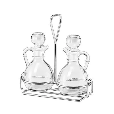 Libbey 6 Oz Cruet Set with Wire Rack & Glass Stoppers