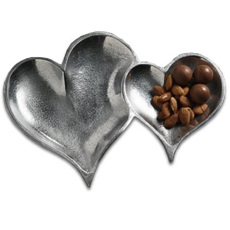 Two Section Textured Silver Heart Shaped Tray