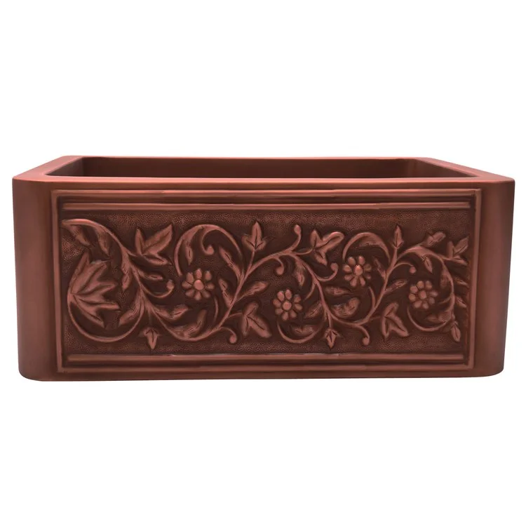 Kitchen Sink 36L x 22W Inch Single Bowl Cilantro Embossed Farmer Smooth Antique Copper Round Edge Rectangle