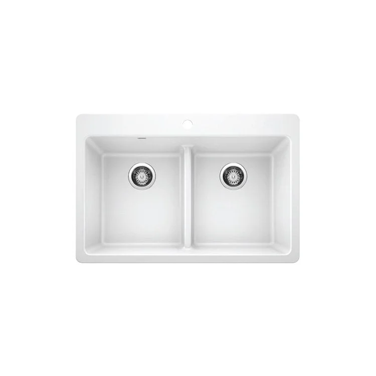 Kitchen Sink Corence 33 x 22 Inch Double Bowl Equal Double Low Divide 1 Hole White Drop-In/Undermount