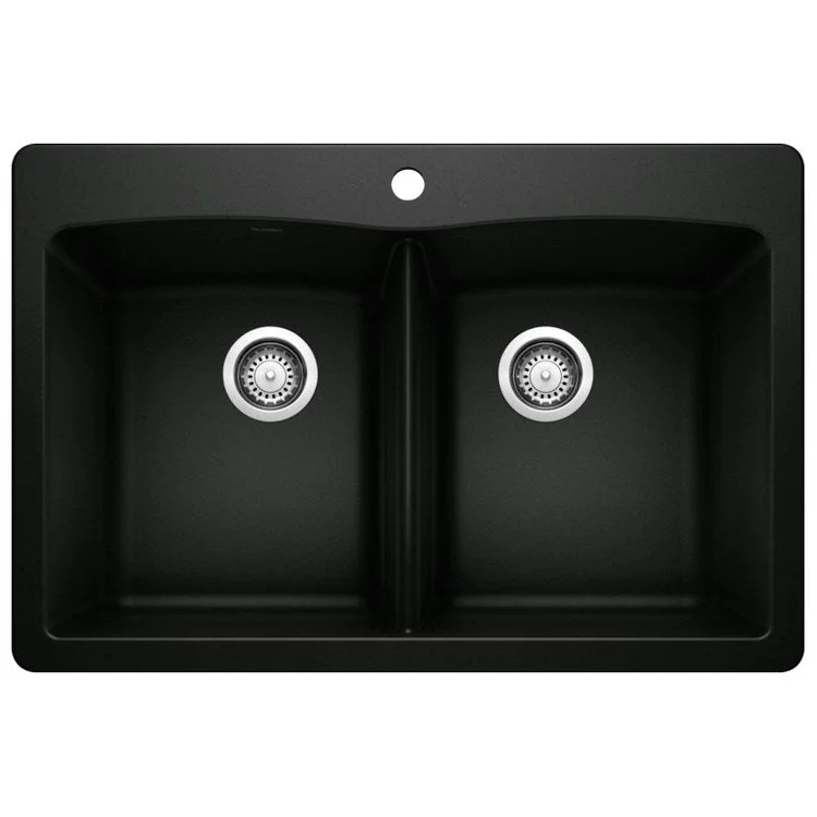 Kitchen Sink Diamond 33 x 22 Inch Double Bowl Equal Double 1 Hole Coal Black Drop-In/Undermount