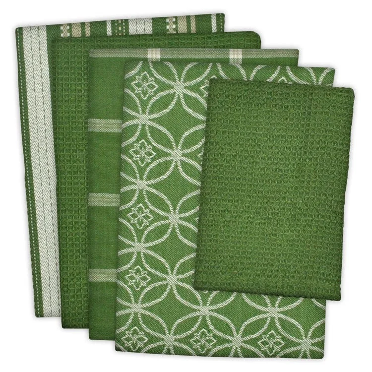 DII Assorted Sage Dish Towels and Dish Cloth Set of 5