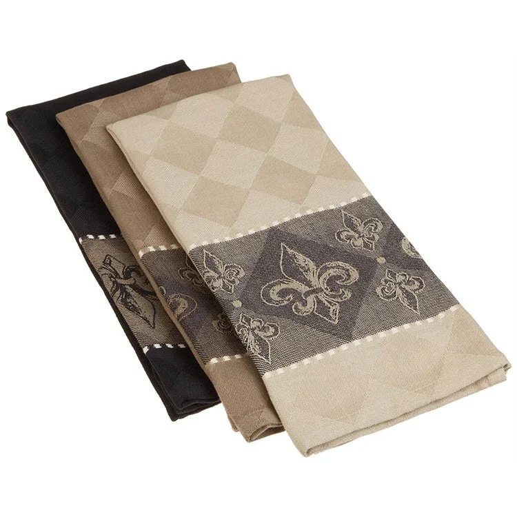 DII Assorted Fleur De Lis Dish Towels Set of 3