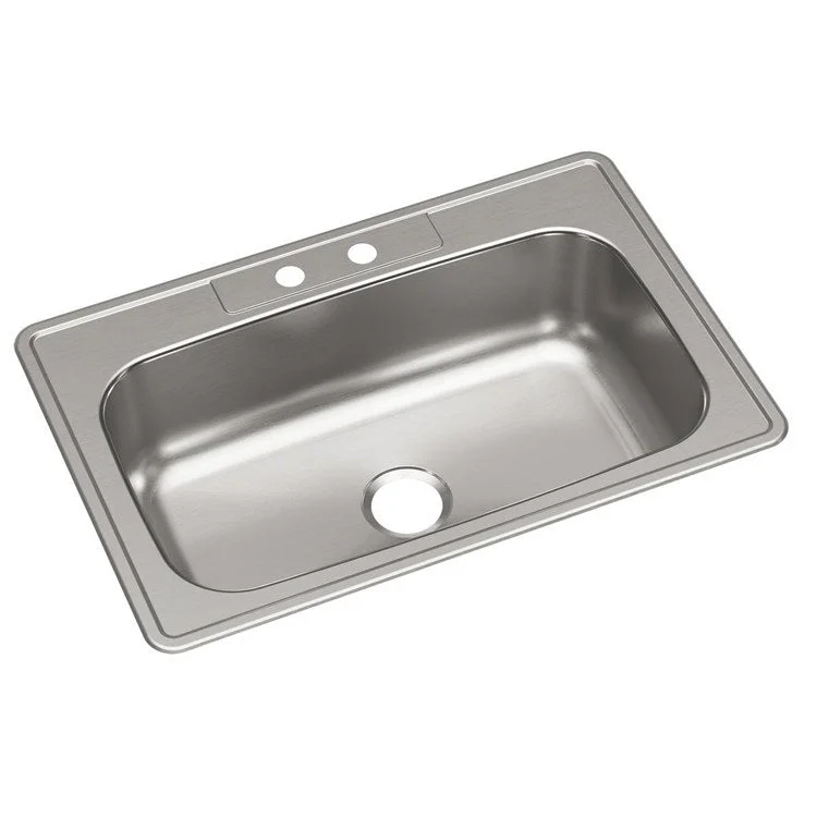 Kitchen Sink Dayton 33 x 22 Inch Single Bowl Equal 2 Hole Elite Satin Drop-In Drain Location Center 8 Inch Bottom Only Pads