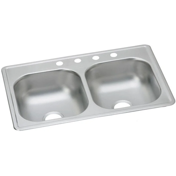 Kitchen Sink Dayton 33 x 19 Inch Double Bowl Equal 4 Hole Elite Satin Top Mount