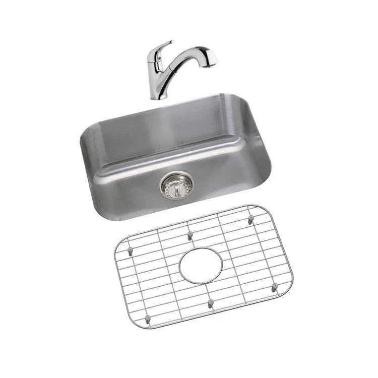 Kitchen Sink Dayton 23.5 x 18.25 Inch Single Bowl Kit with Faucet & Bottom Grid Radiant Satin Undermount