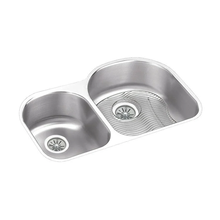 Kitchen Sink Harmony 31 x 20 Inch Double Bowl Offset 40/60 Kit Lustrous Highlighted Satin Undermount 10 Inch