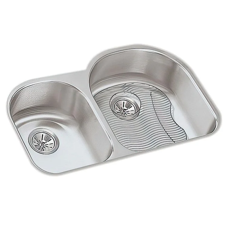 Kitchen Sink Harmony 31 x 20 Inch Double Bowl Offset 40/60 Kit Lustrous Highlighted Satin Undermount 7-1/2 Inch