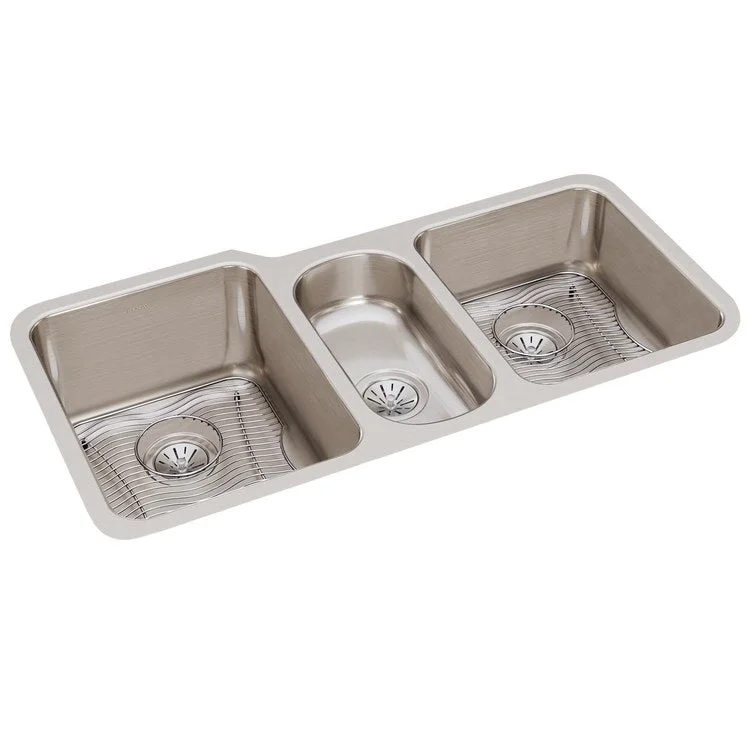 Kitchen Sink Lustertone Classic 40 x 20.5 Inch Triple Bowl Kit Lustrous Satin Undermount