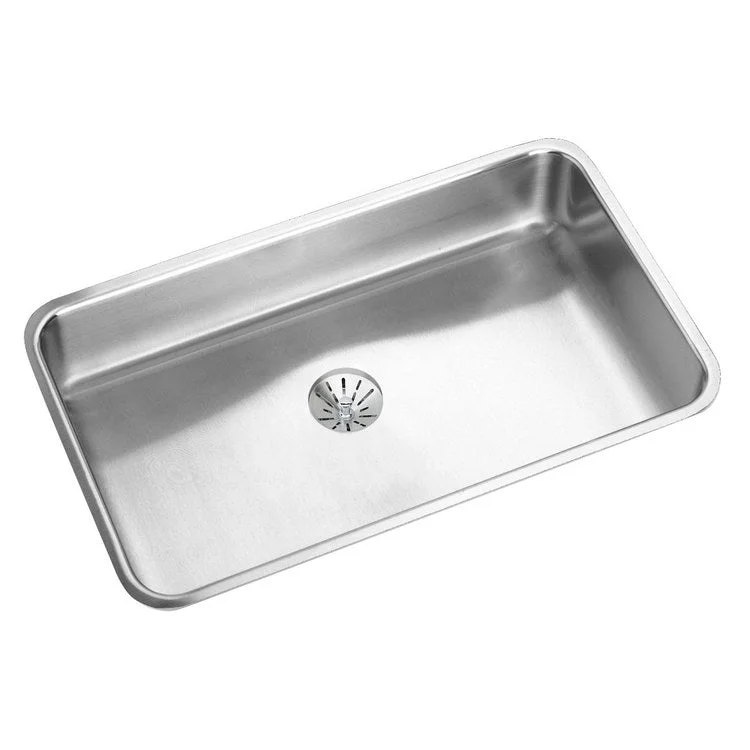 Kitchen Sink Lustertone Classic 30.5 x 18.5 Inch Single Bowl with Perfect Drain ADA Lustrous Satin Undermount Rectangle Drain Location Rear Center Depth 4-7/8 Inch Bottom Only Pads