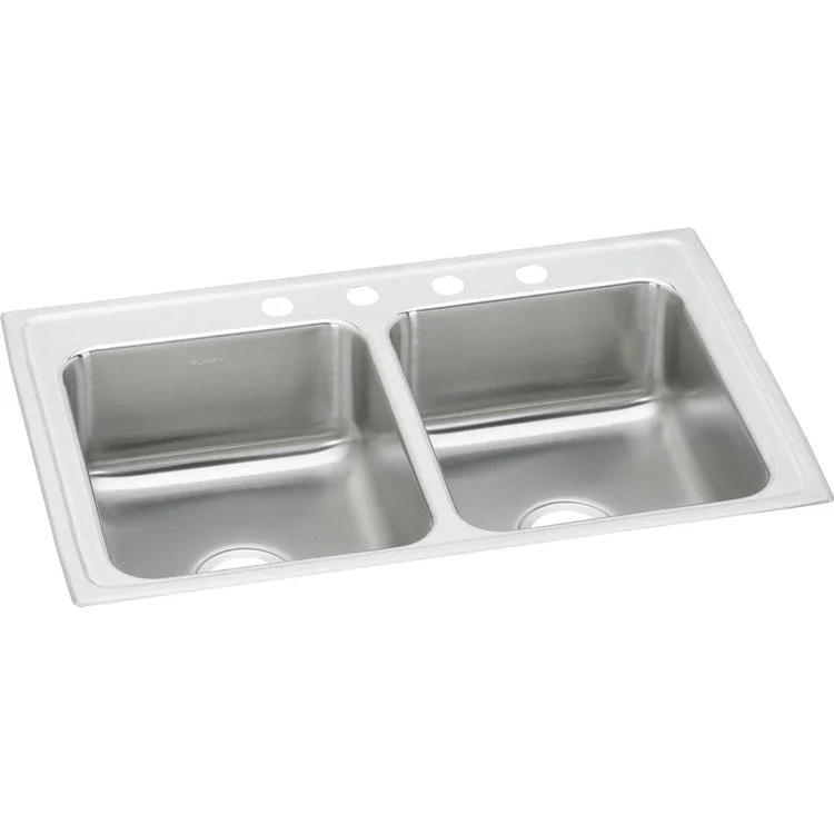 Lustertone Classic 37" Equal Double Bowl Stainless Steel Drop-In Kitchen Sink with 4 Holes