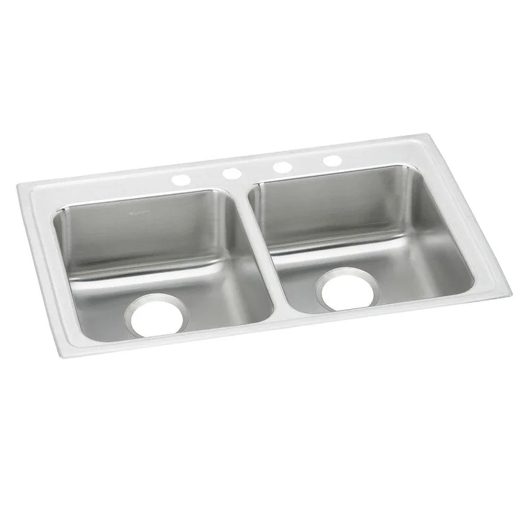 Kitchen Sink Lustertone Classic 29 x 22 Inch Double Bowl Equal 1 Hole ADA Lustrous Satin Drop-In Rectangle Drain Location Rear Center Depth 6 Inch Bottom Only Pads