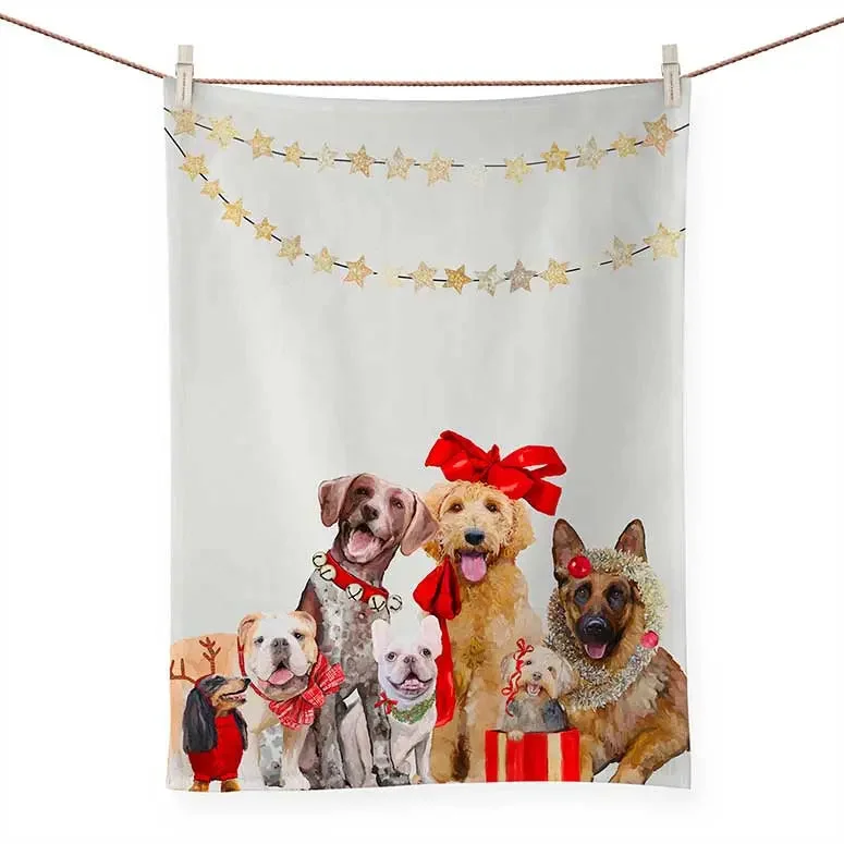 GreenBox Art Festive Puppy Pack Tea Towel